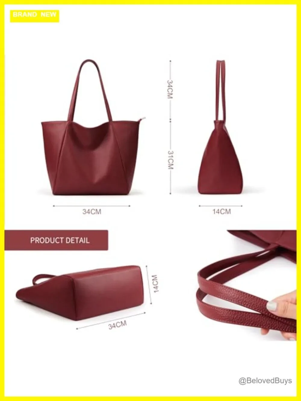 Large Tote Bag Vegan Leather Zipper Work Weekender Hobo Shoulder Travel Purse